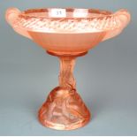An Art Deco pink frosted glass centrepiece, H. 27cm.