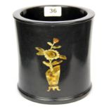 A Chinese black hardwood brush pot decorated with mother of pearl, H. 17cm.