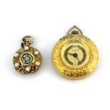 One lady's gilt fob watch and one fob style pendant.
