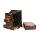 A mahogany Moore & Co. plate camera with Thornton-Pickard shutter.