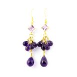 A pair of 925 silver gilt drop earrings set with briolette cut amethysts.