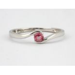 A 9ct white gold tourmaline set solitaire ring, (P).