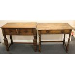 A 19th Century oak side table, 91 x 47 x 73 together with a 1920's bulbous leg side table.