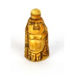 A Chinese carved bone snuff bottle of the happy Buddha, H. 9cm.