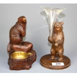 A carved Black Forest inkwell figure of a beaver, together with a further Black Forest carved wooden