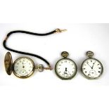 A pocket watch chain of brown cord with 9ct gold trimmings with a gold plated Waltham pocket watch