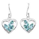 A pair of 925 silver drop earrings set with marquise cut Swiss blue topaz, L. 3cm.