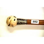 A superb Japanese 19th century carved ivory Shibayama decorated walking cane with four character