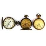 Two silver and one gold plated pocket watches.