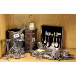 A vintage oak desk calendar and a quantity of silver plate.