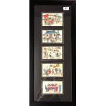 A framed set of five Chinese ink and watercolour on paper paintings, framed size 70 x 31cm scene