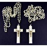 Two First World War carved mother of pearl rosaries, crucifix H. 8cm.