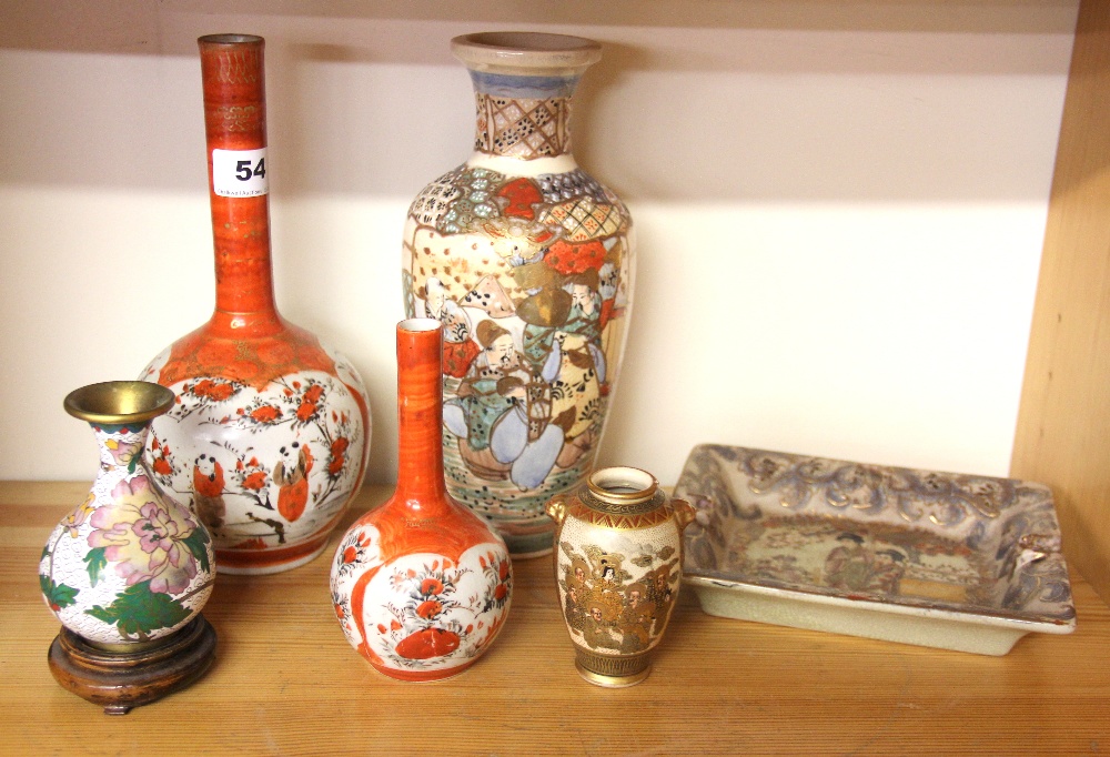 A collection of Japanese porcelain items including a cloisonne on copper vase, tallest H. 26cm.