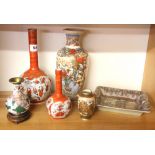 A collection of Japanese porcelain items including a cloisonne on copper vase, tallest H. 26cm.