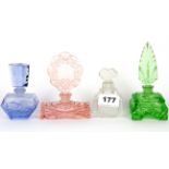 Four Art Deco glass perfume bottles, tallest 14cm.