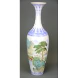 A Chinese eggshell porcelain vase with flared neck and hand painted scenes of landscapes, H. 31cm.