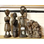 Four African tribal wooden figures, tallest H. 36cm.