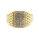 A gentleman's 9ct yellow gold diamond set signet ring, (U).