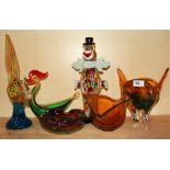 A group of six Murano and other glass items.