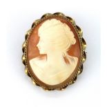 A 9ct yellow gold cameo brooch, L. 3.2cm.
