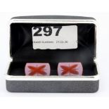 A pair of boxed 925 silver and carved cornelian cufflinks.