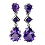 A 925 silver drop earrings set with pear cut amethysts, L. 3.2cm.