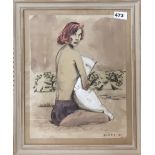 A framed watercolour and charcoal signed Dando '16' frame size 36 x 44cm. Prov. Private West End
