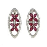 A pair of 925 silver earrings set with marquise cut rubies and cubic zirconia, L. 2.2cm.