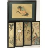 A group of five 1920's framed Japanese woodblock prints, largest 42 x 30cm.