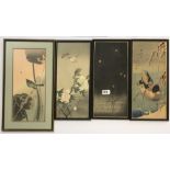 A group of four framed Japanese woodblock prints, largest 26 x 45cm.