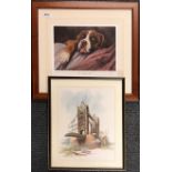 A framed pencil signed limited edition 193/300 print of a dog by John Trickett, framed size 53 x
