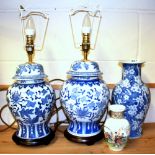 A Chinese procelain vase, a pair of table lamps and a further porcelain vase, Chinese procelain vase
