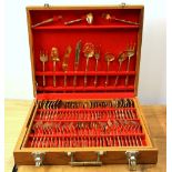A cased bronze bamboo pattern cutlery set.