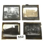 Four interesting glass slide photograph positives, size 8 x 8cm.