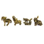 Four Chinese cast bronze animal pendants, H. 4cm.