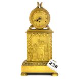 An early 20th Century French style gilt bronze mantle clock with English movement, H. 20cm.