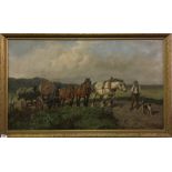 A 19th Century gilt framed oil on canvas of horses in a rural scene, with indistinct signature but