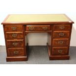 A leather topped mahogany kneehole desk, W. 123cm.