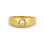 A gentleman's 18ct yellow gold diamond set gypsy ring, (Q).