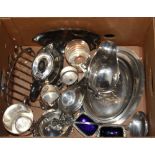 A box of mixed silverplate.