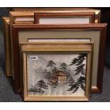 A Japanese framed tapestry and a quantity of framed pictures, largest frame size 49 x 40cm.