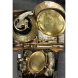 Two boxes of mixed brassware.