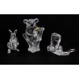 Three Swarovski boxed figures of a kangaroo, koala and cobra, tallest H. 8cm.