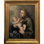 A 17th/18th Century French gilt framed oil on canvas of Saint Anthony with the child Jesus, 75 x