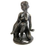 An early 20th Century signed bronze figure of Leda and the swan, Gilroy Roberts, H. 30cm.