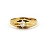 A gentleman's 18ct yellow gold old cut diamond set gypsy ring, (P.5).