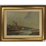 Vic Ellis (British 1921- 1983). A gilt framed oil on board of a Thames sailing barge, alongside Bell