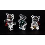 Three boxed Swarovski figures of teddy bears, tallest H. 5cm.