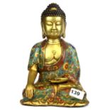 A Chinese gilt bronze and cloisonne figure of the seated Buddha, H. 28cm.