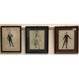 Three framed early 20th century male fashion watercolours by Herbert Norris (British, d. 1950),